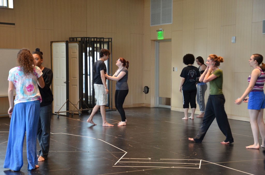 Several students rehearse in the Theatre Rehearsal Studio