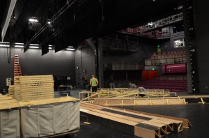 Proscenium Theatre stage, covered in plywood