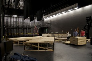 Proscenium Theatre stage, covered in wooden flats