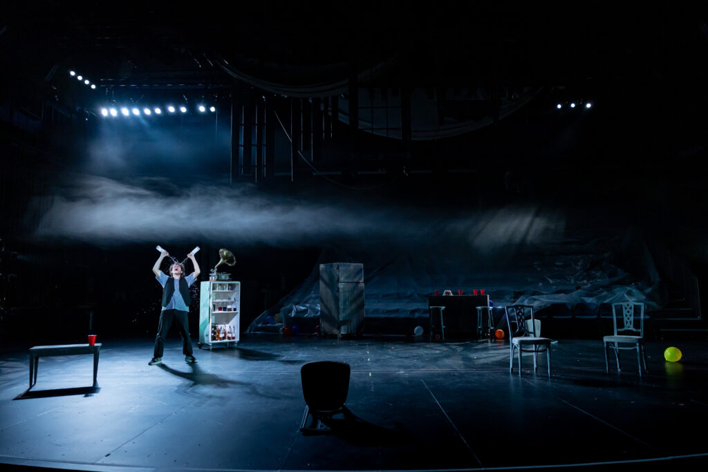 Production photo from U-M-B-C Theatre's Stupid Fcking Bird. 