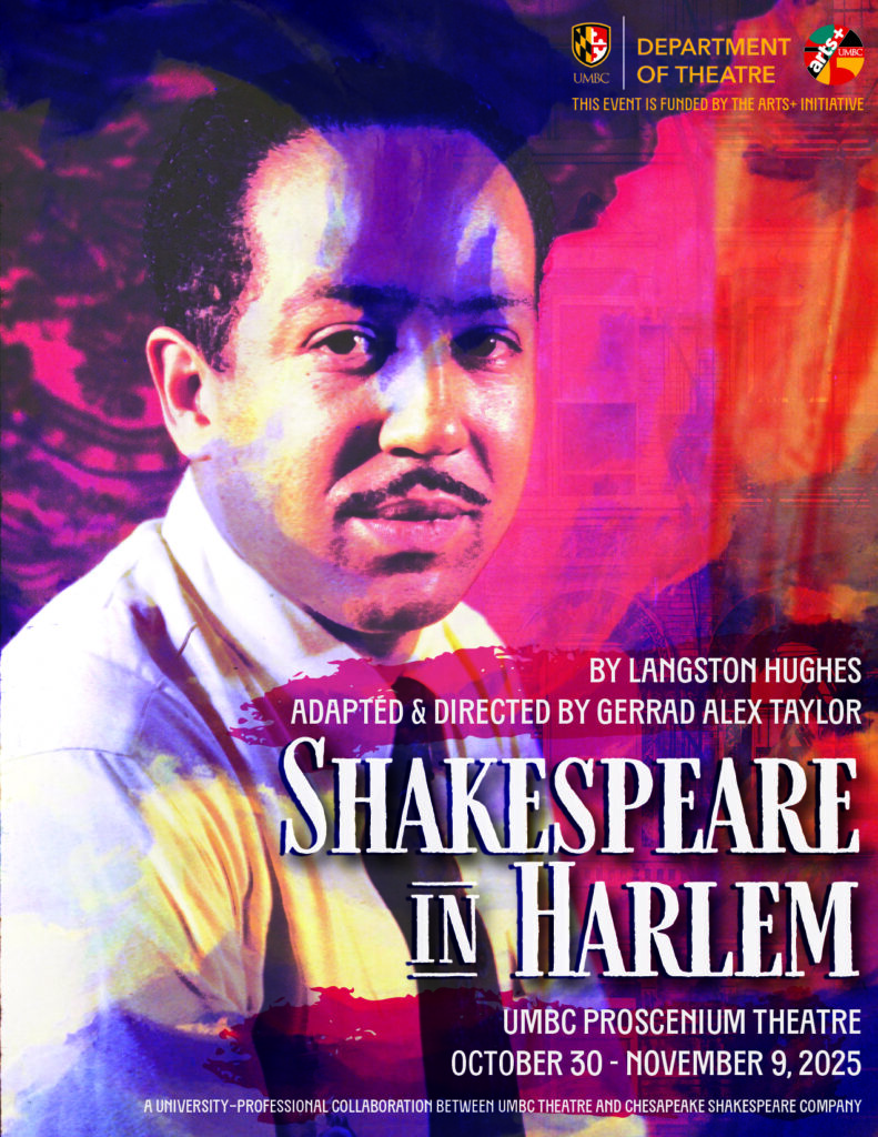 Show poster for U-M-B-C Theatre's production of Shakespeare in Harlem.